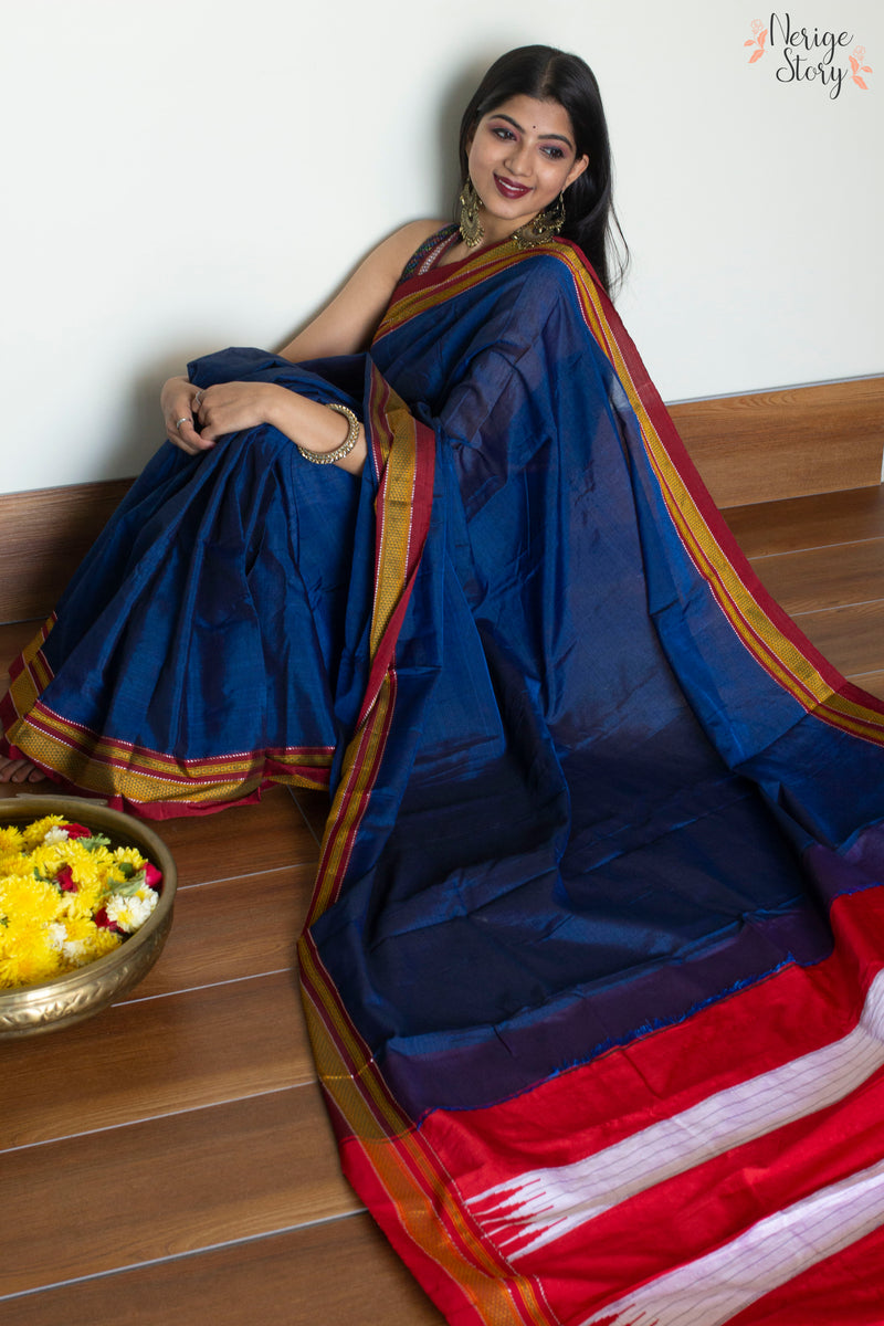 ILKAL Handloom Cotton Silk Saree Royal Blue Color with running blouse -  IndieHaat – Indiehaat.com